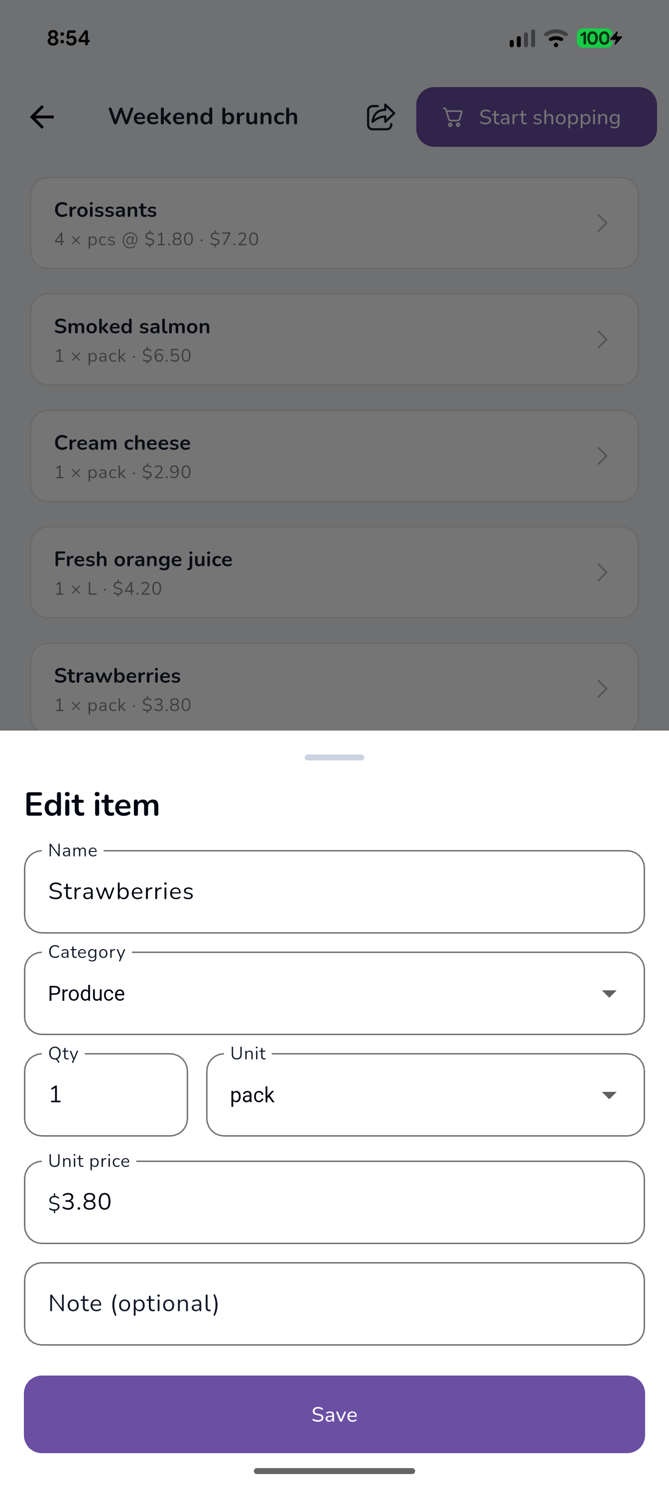 Edit items in one tap