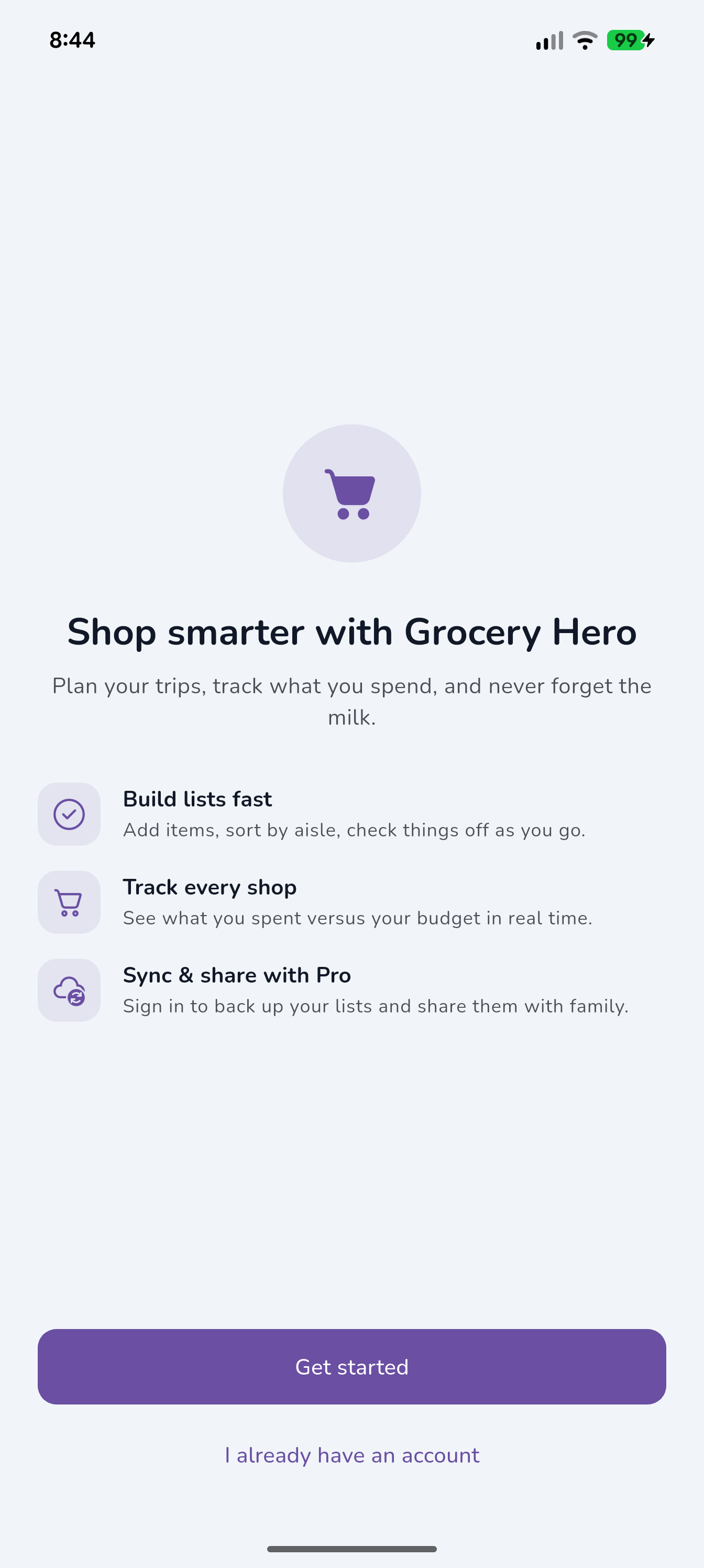 Grocery Hero welcome screen